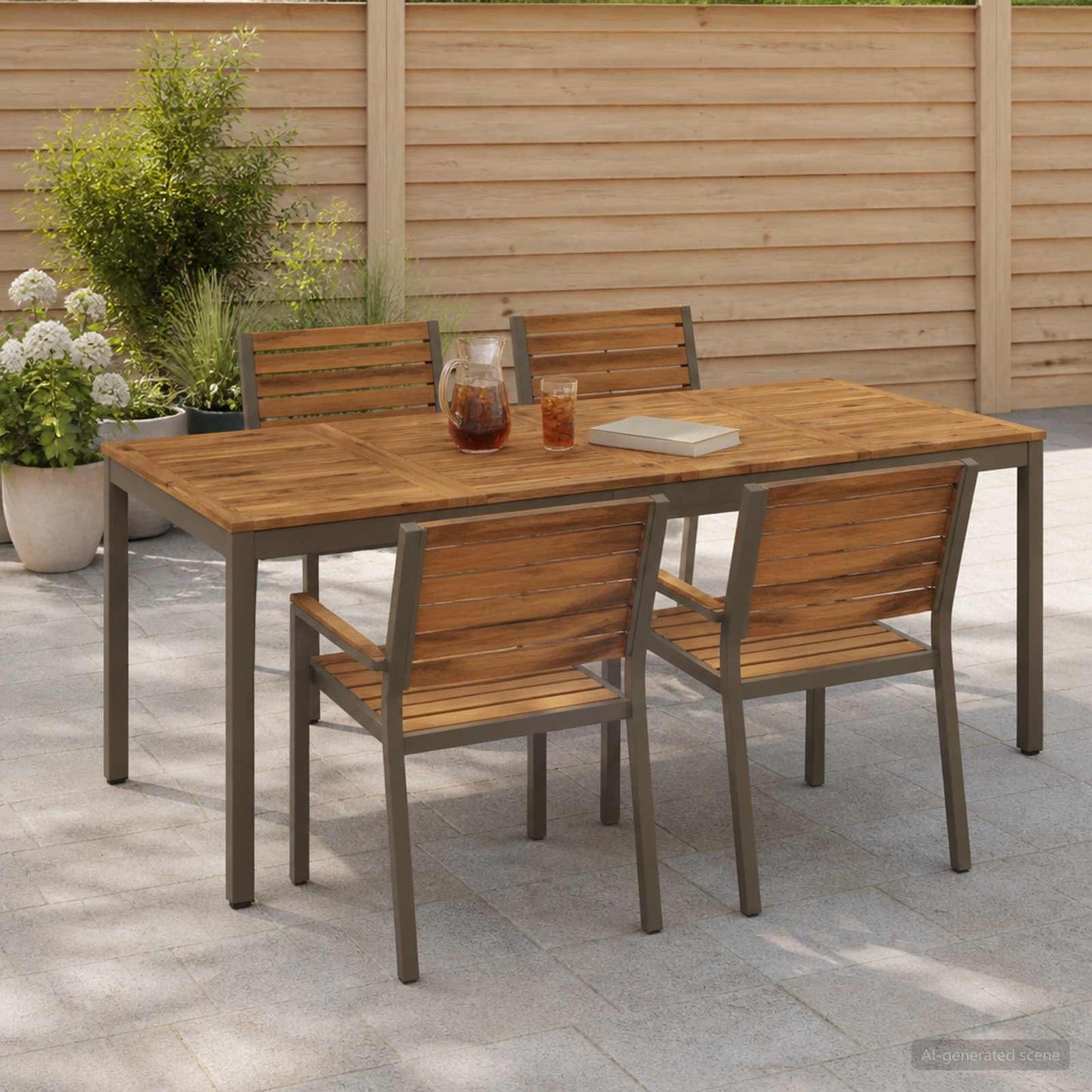 Garden Dinner Table Natural and Coffee 147 x 88.5 x 75 cm