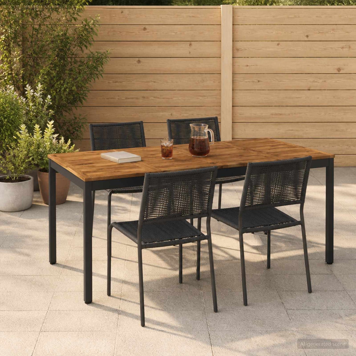 Garden Dinner Table Natural and Black 180 x 88.5 x 75 cm