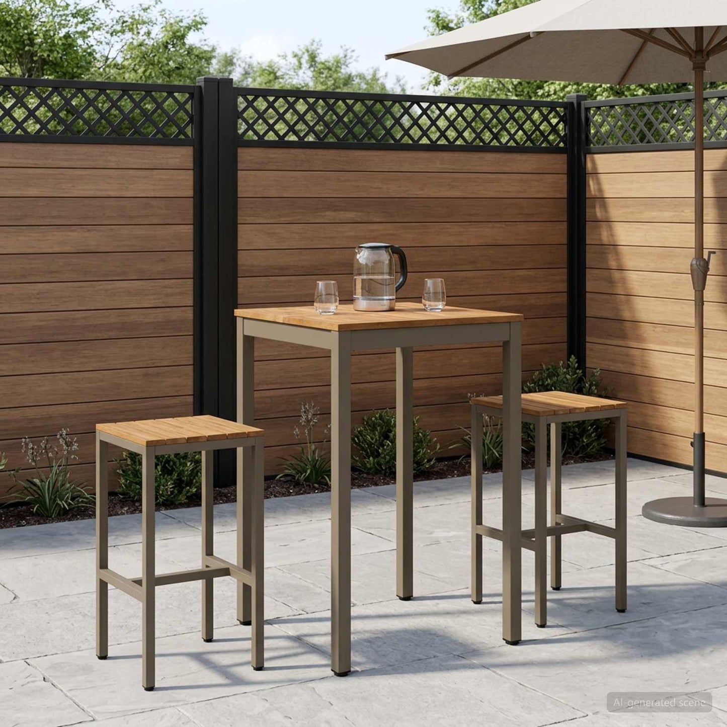 Garden Bar Table Natural and Coffee 60 x 60.5 x 105 cm