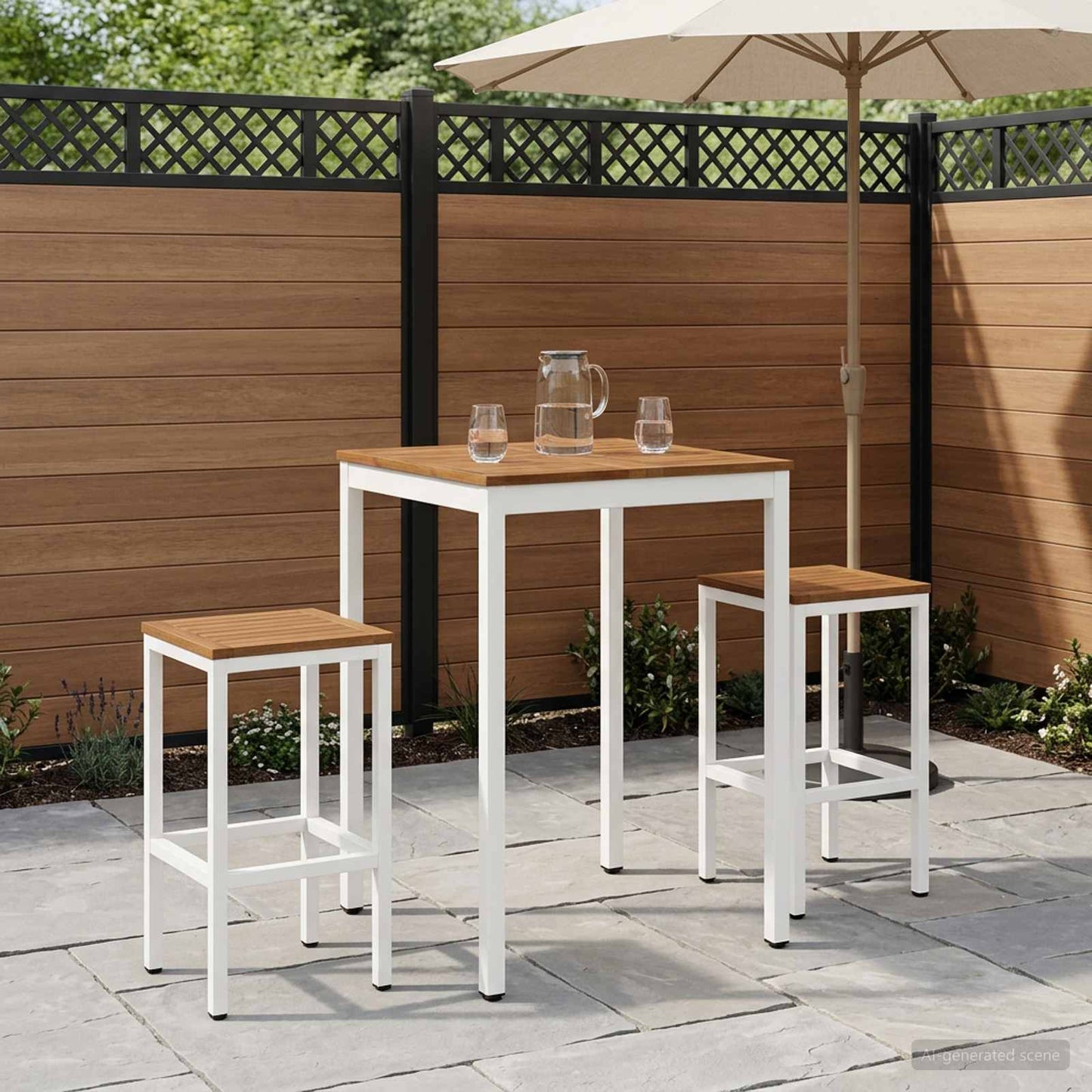 Garden Bar Table Natural and White 70 x 68.5 x 105 cm