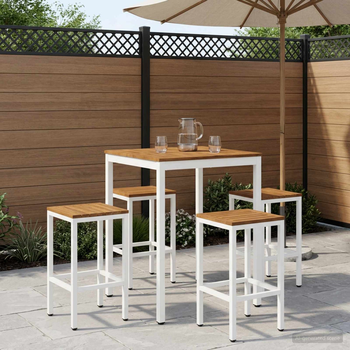 Garden Bar Table Natural and White 80 x 80.5 x 105 cm