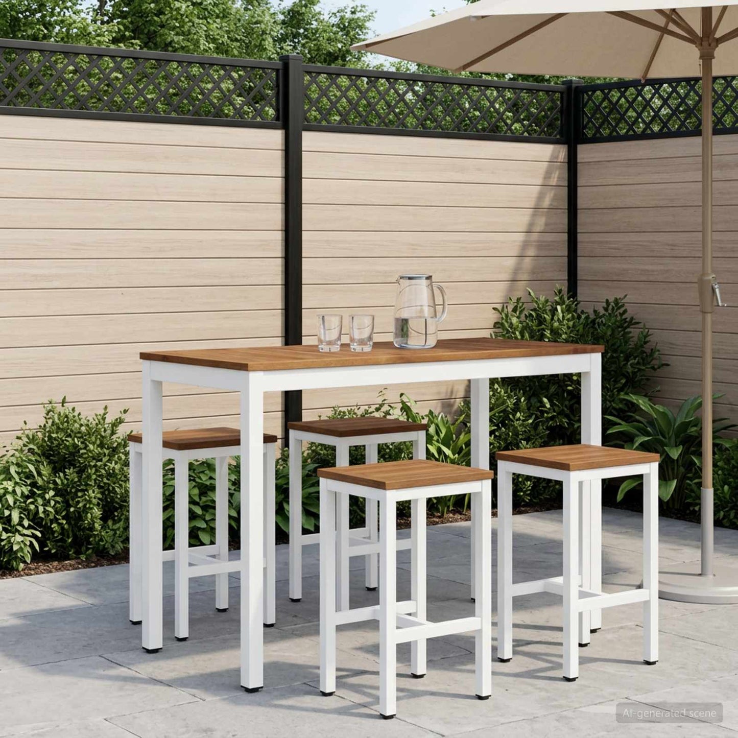 Garden Bar Table Natural and White 108.5 x 55 x 105 cm