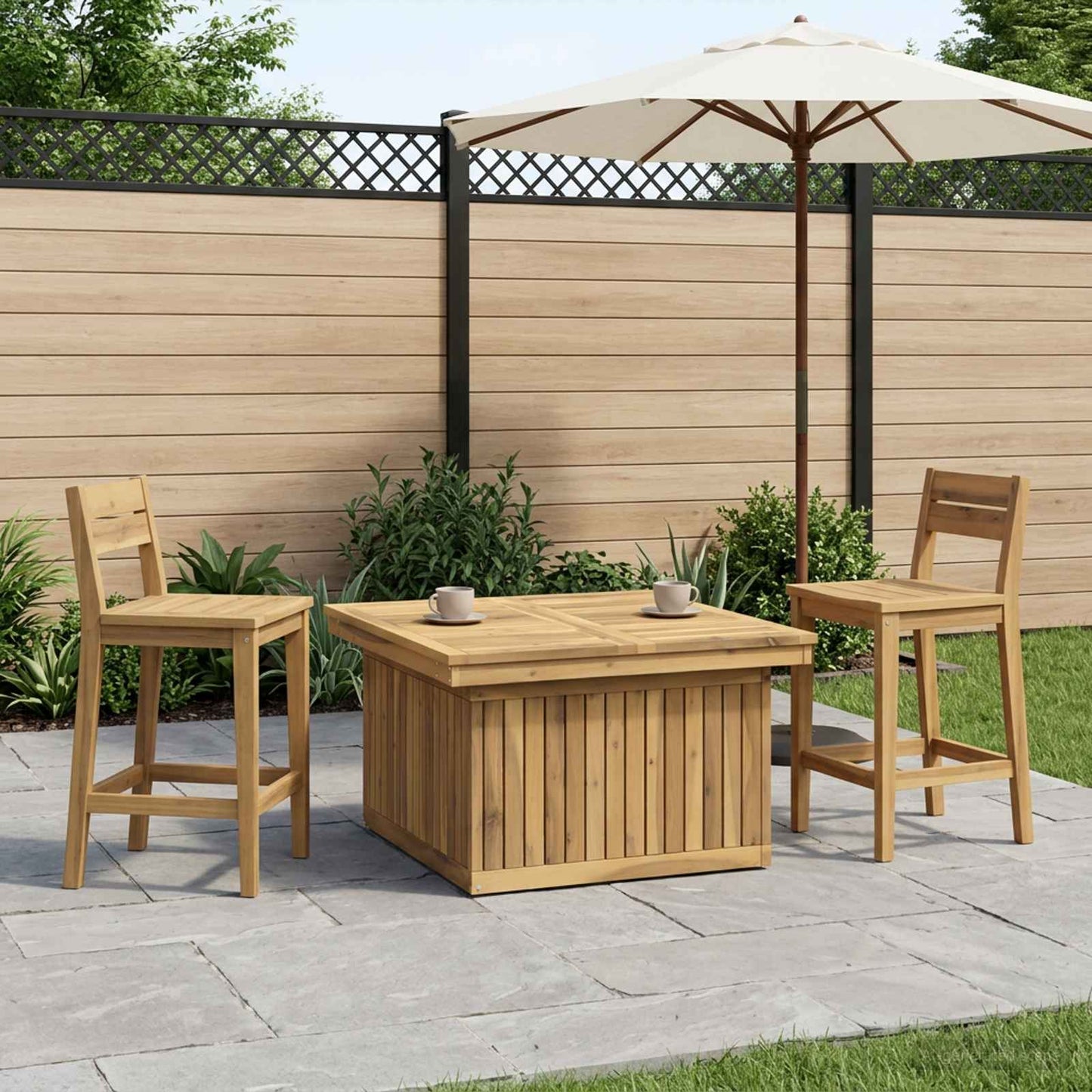 Garden Coffee Table Solid Acacia Wood Height Adjustable White