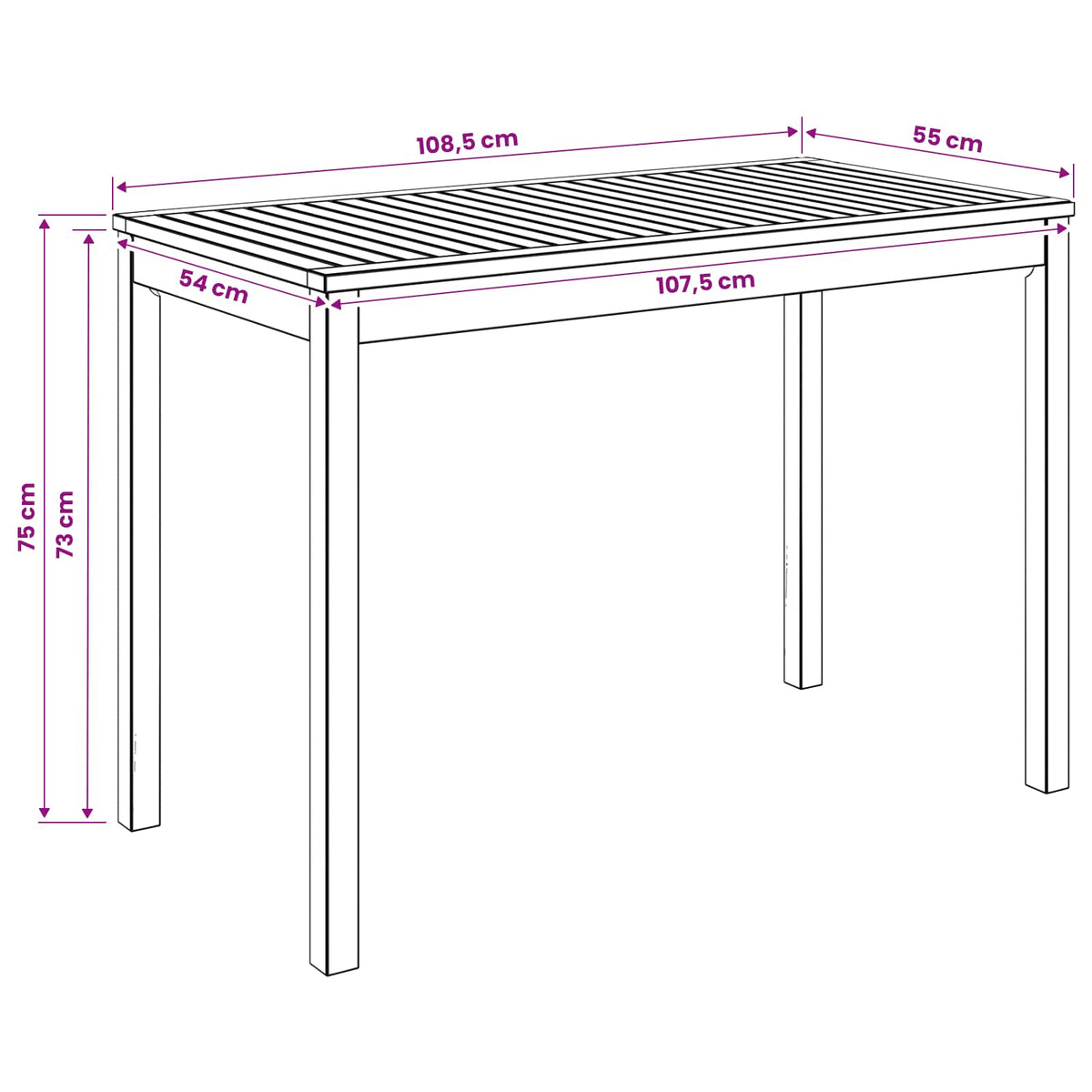 Garden Dinner Table LAREN Whitewash 108.5 x 55 x 75 cm