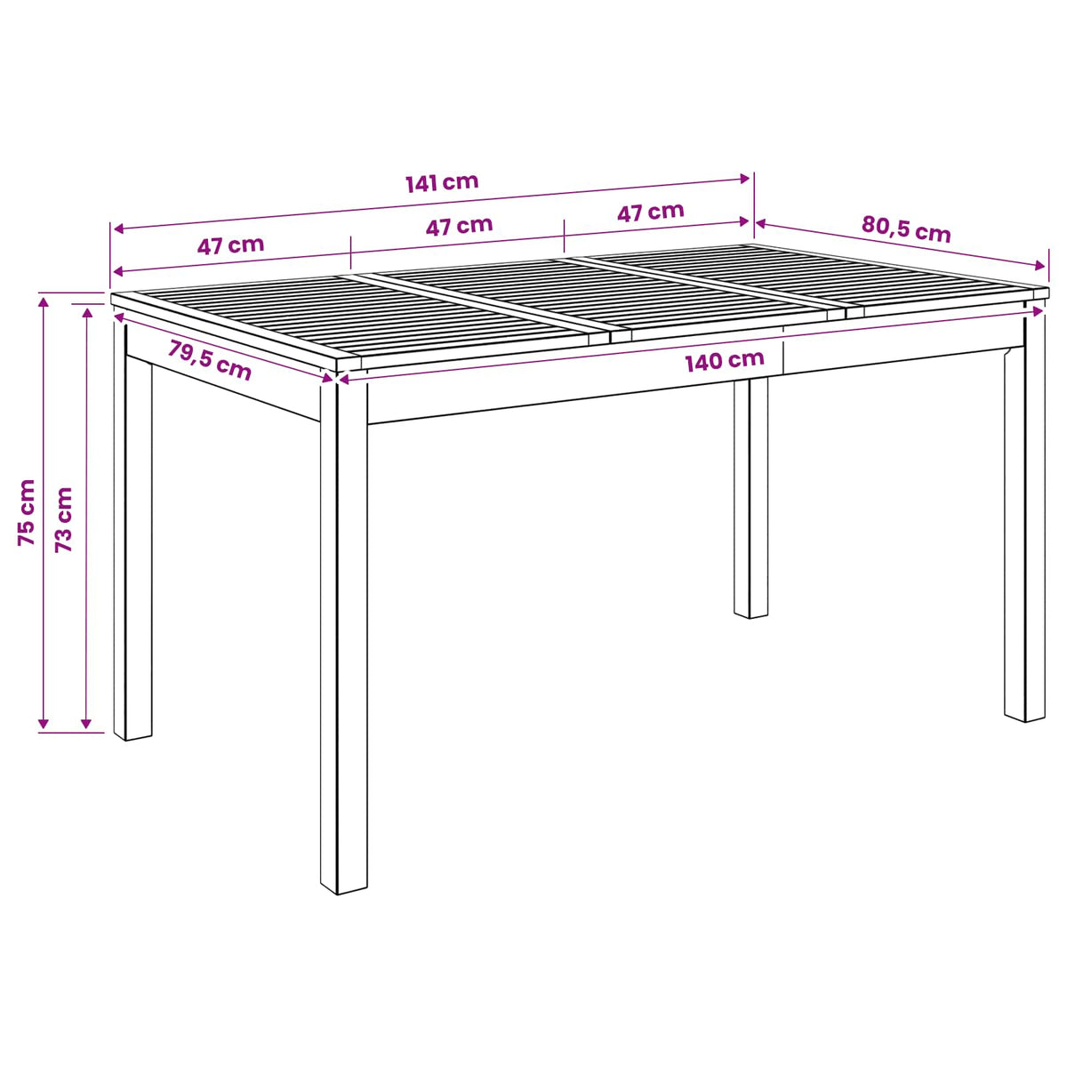 Garden Dinner Table White 141 x 80.5 x 75 cm Solid Acacia Wood
