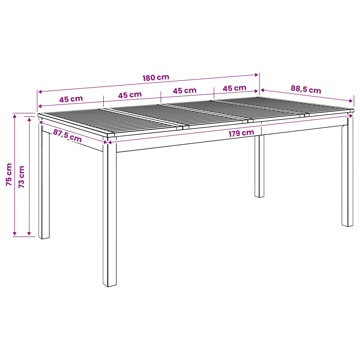 Garden Dinner Table White 180 x 88.5 x 75 cm Solid Acacia Wood