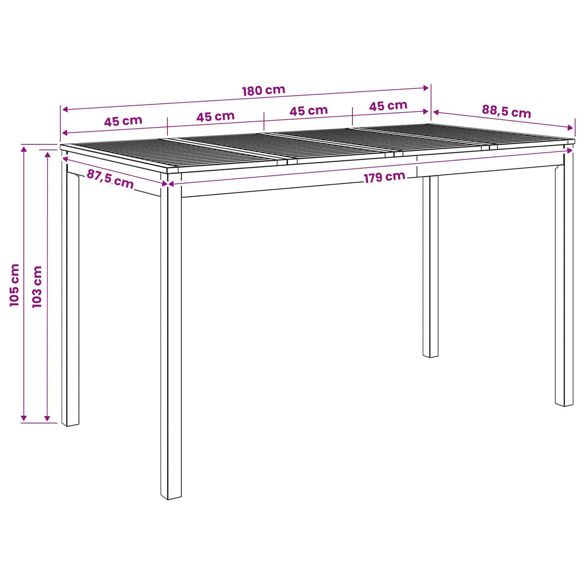 Garden Bar Table White 180 x 88.5 x 105 cm Solid Acacia Wood
