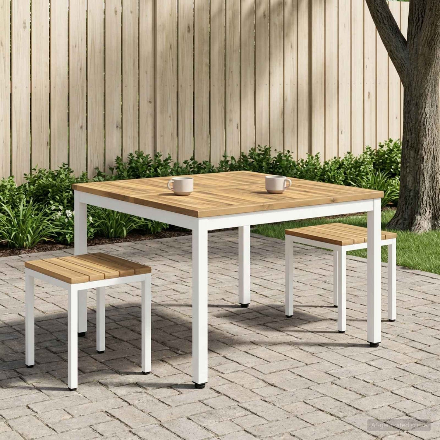 Coffee Table White 100 x 100.5 x 45 cm Solid Acacia Wood