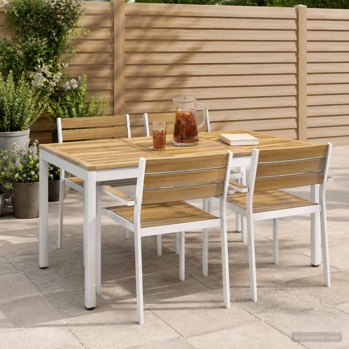 Garden Dinner Table White 141 x 80.5 x 75 cm Solid Acacia Wood