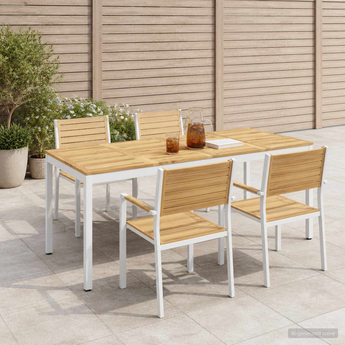 Garden Dinner Table White 147 x 88.5 x 75 cm Solid Acacia Wood