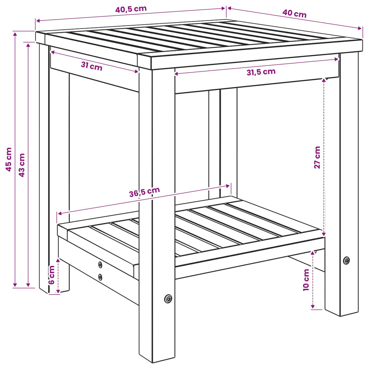 Coffee Table White 40.5 x 40 x 45 cm Solid Acacia Wood