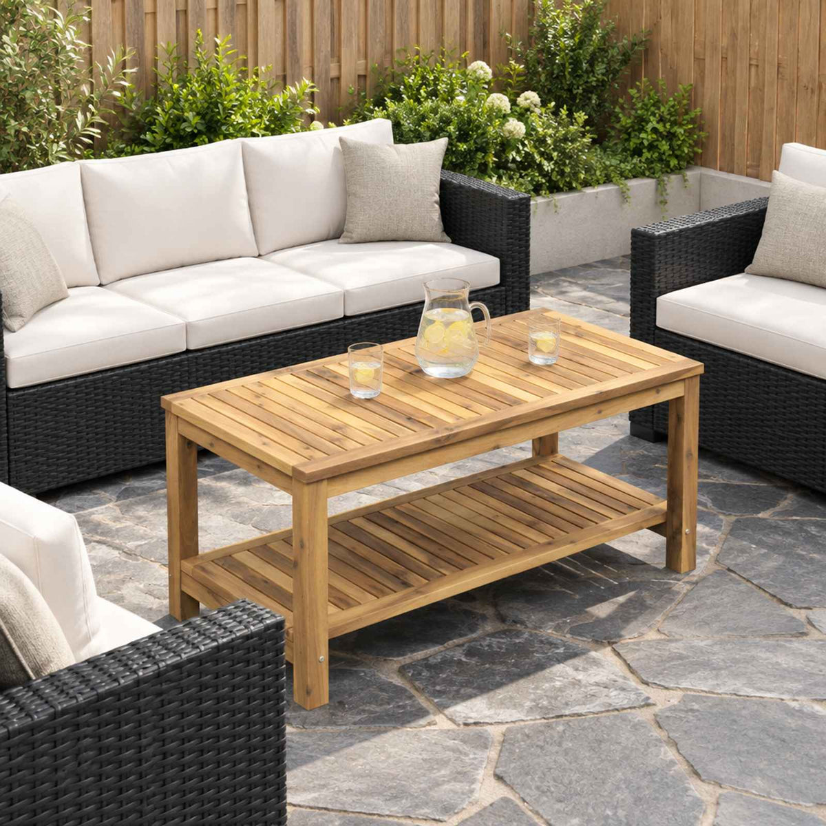 Coffee Table Whitewash 100.5 x 49 x 45 cm Solid Acacia Wood