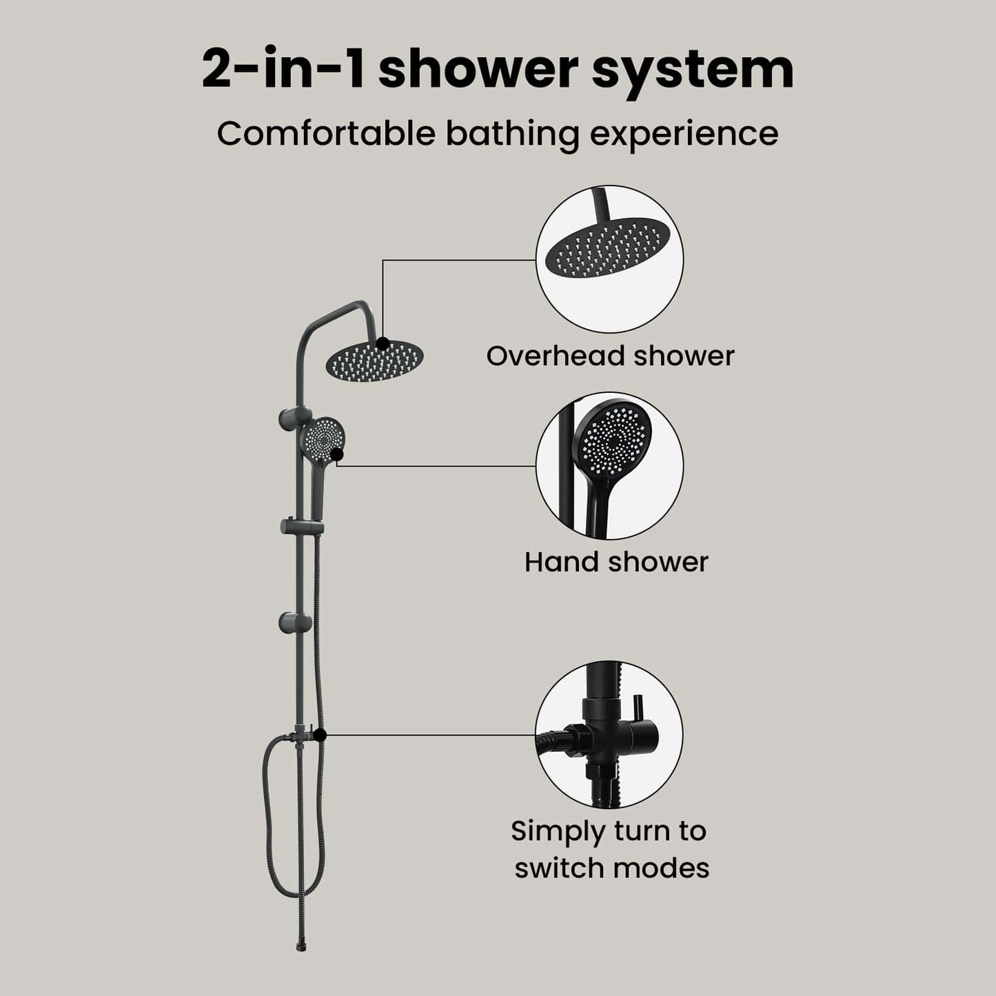 Shower System Black 47 x 20 x 95 cm Stainless Steel