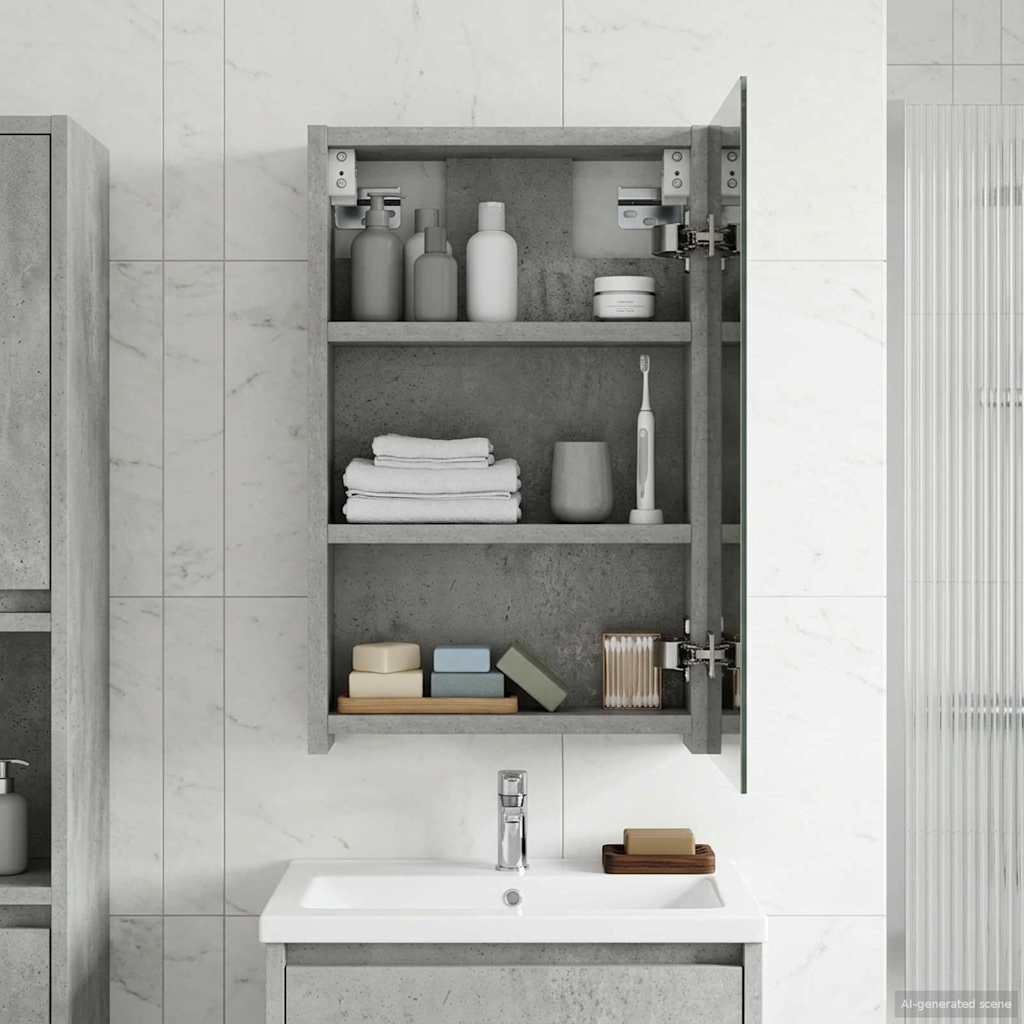 Bathroom Mirror Cabinet Concrete Grey 30 x 10.5 x 50 cm