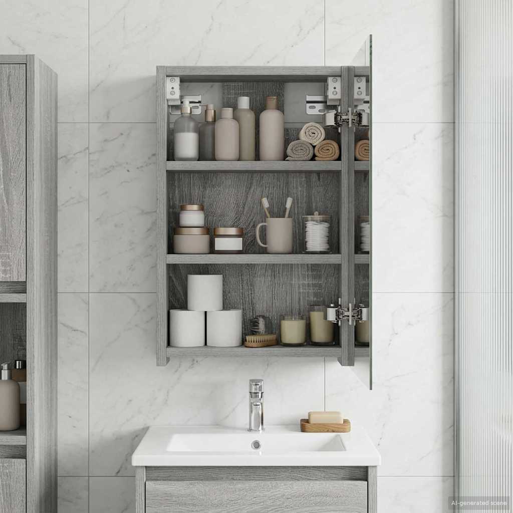 Bathroom Mirror Cabinet Grey Sonoma 30 x 10.5 x 50 cm