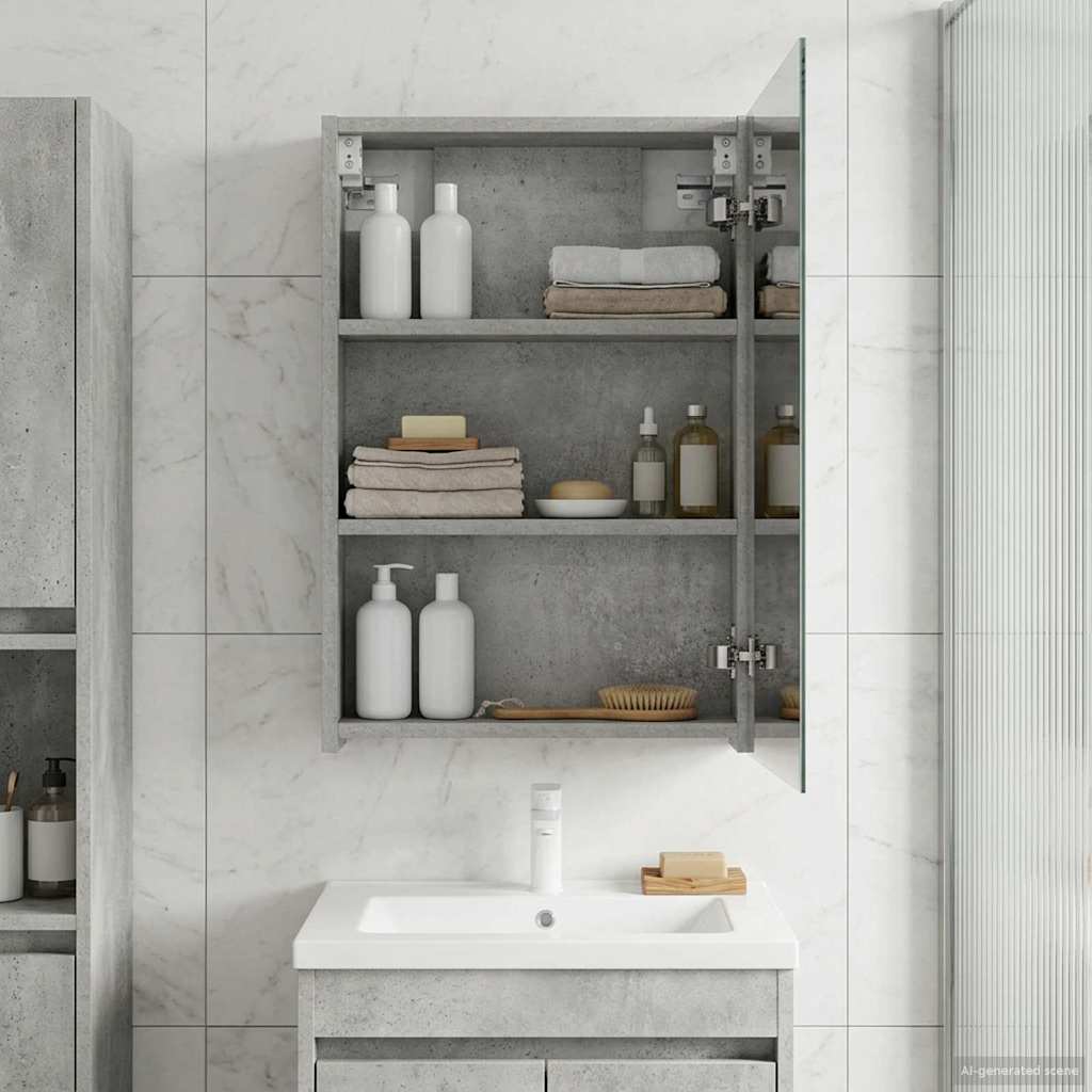 Bathroom Mirror Cabinet Concrete Grey 40 x 10.5 x 60.5 cm