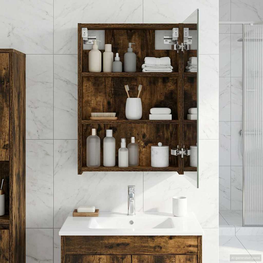 Bathroom Mirror Cabinet Smoked Oak 40 x 10.5 x 60.5 cm