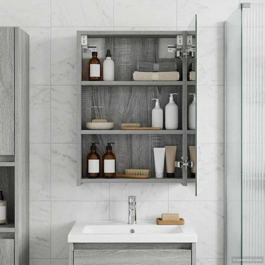Bathroom Mirror Cabinet Grey Sonoma 40 x 10.5 x 60.5 cm