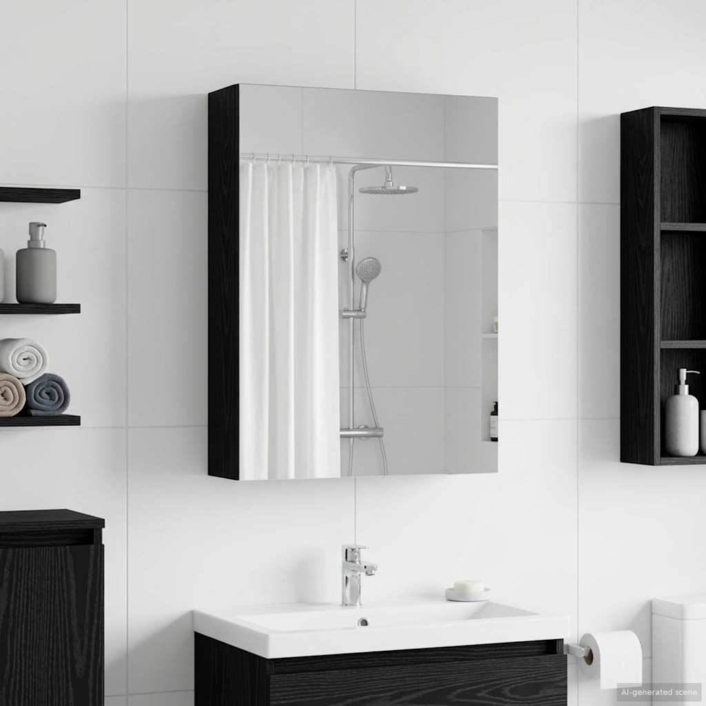 Bathroom Mirror Cabinet Black Oak 50 x 14.5 x 70 cm