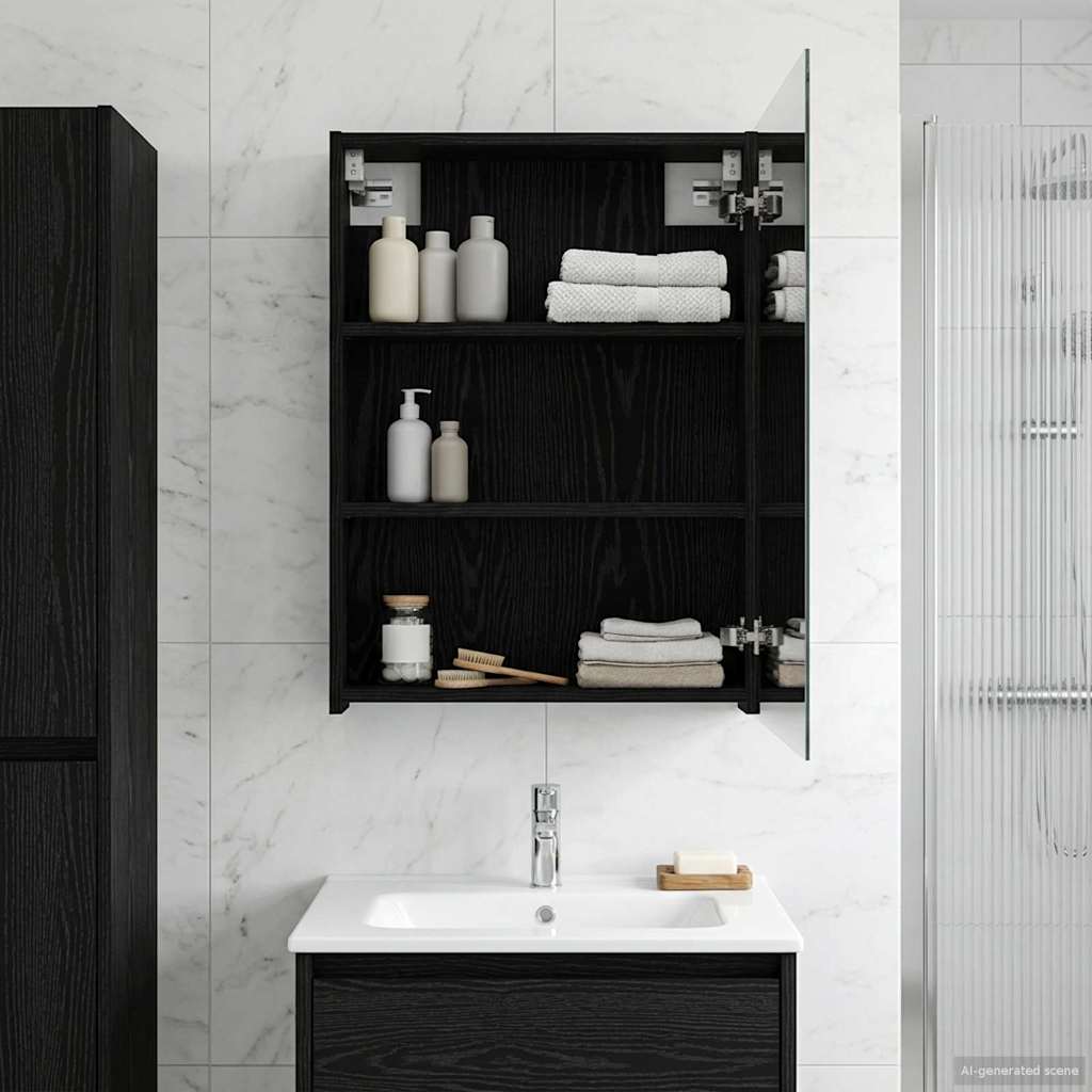 Bathroom Mirror Cabinet Black Oak 50 x 14.5 x 70 cm