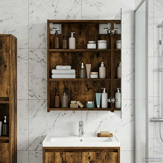 Bathroom Mirror Cabinet Smoked Oak 50 x 14.5 x 70 cm
