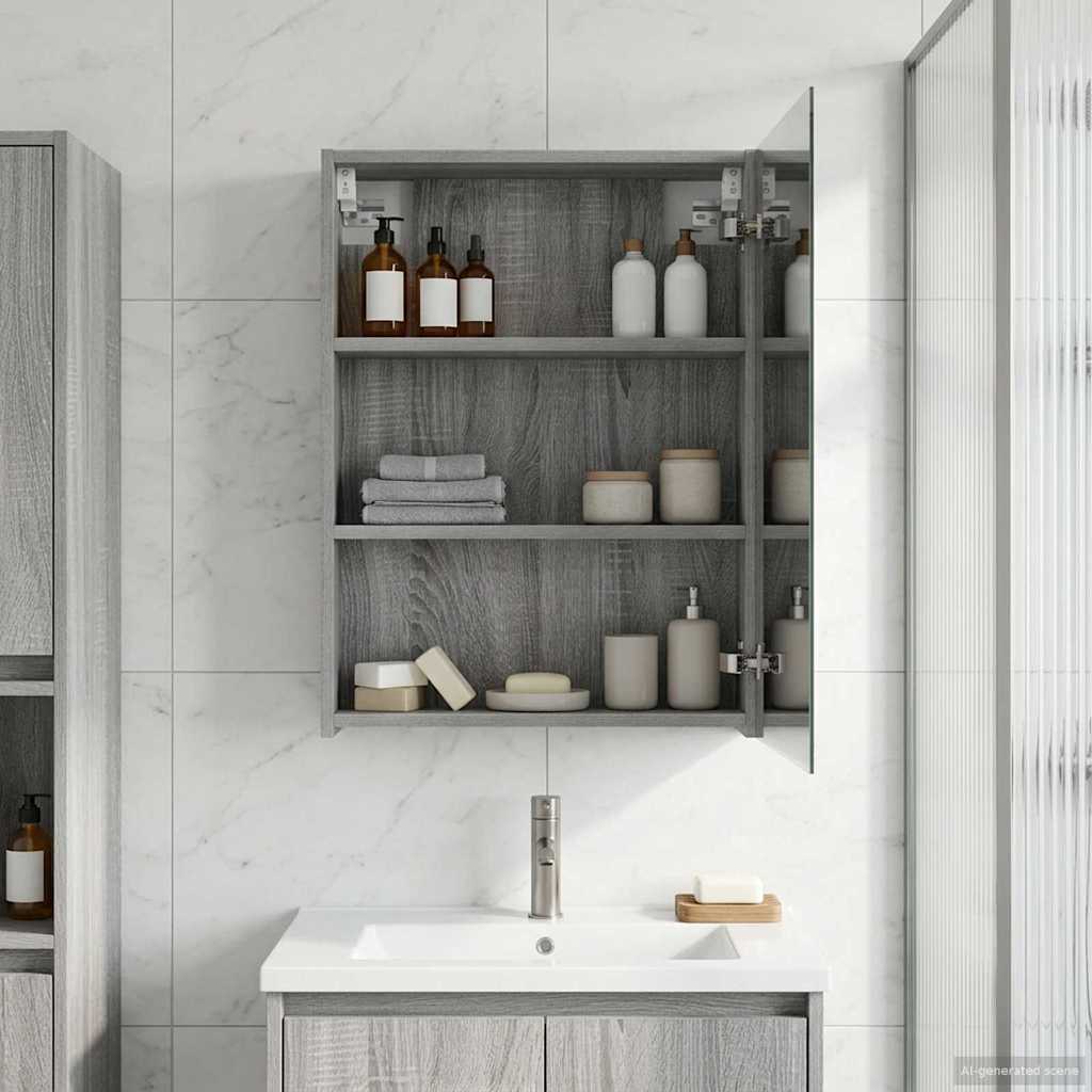 Bathroom Mirror Cabinet Grey Sonoma 50 x 14.5 x 70 cm