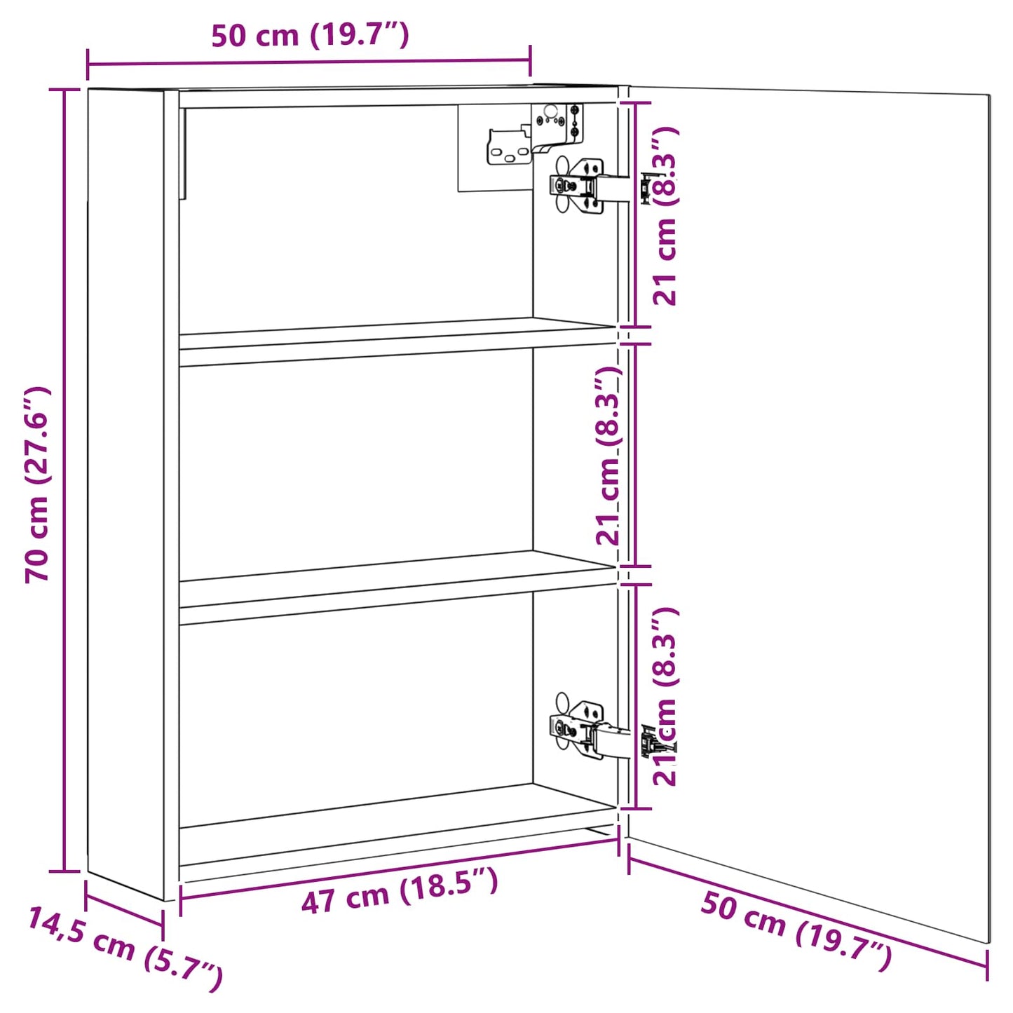 Bathroom Mirror Cabinet Artisian Oak 50 x 14.5 x 70 cm