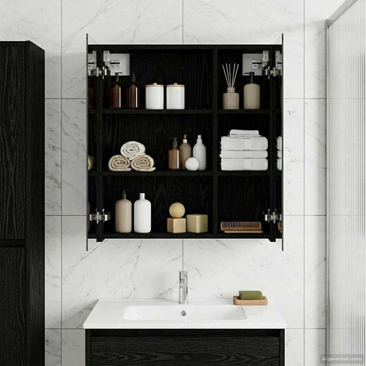 Bathroom Mirror Cabinet Black Oak 60 x 14.5 x 70 cm