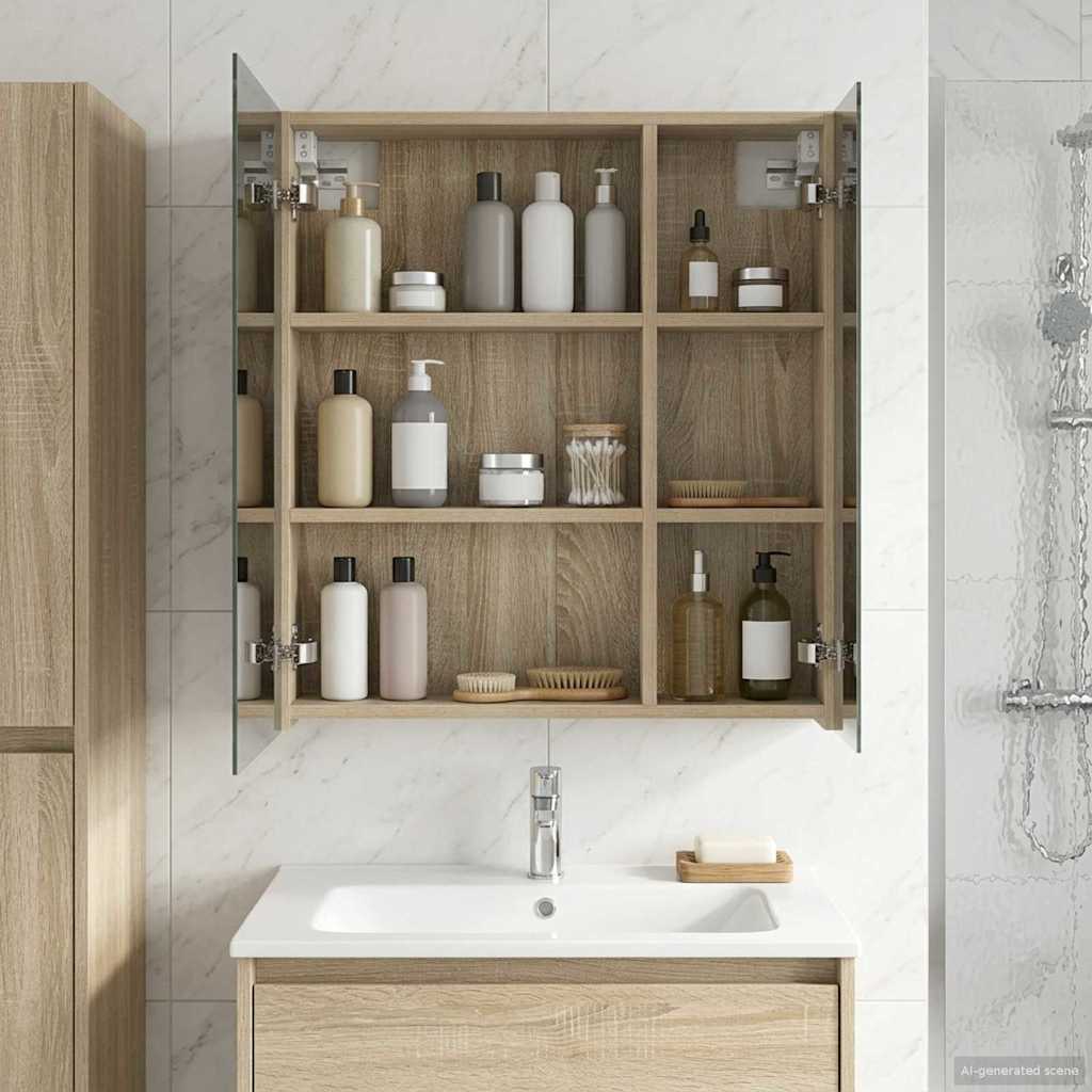 Bathroom Mirror Cabinet Sonoma Oak 60 x 14.5 x 70 cm