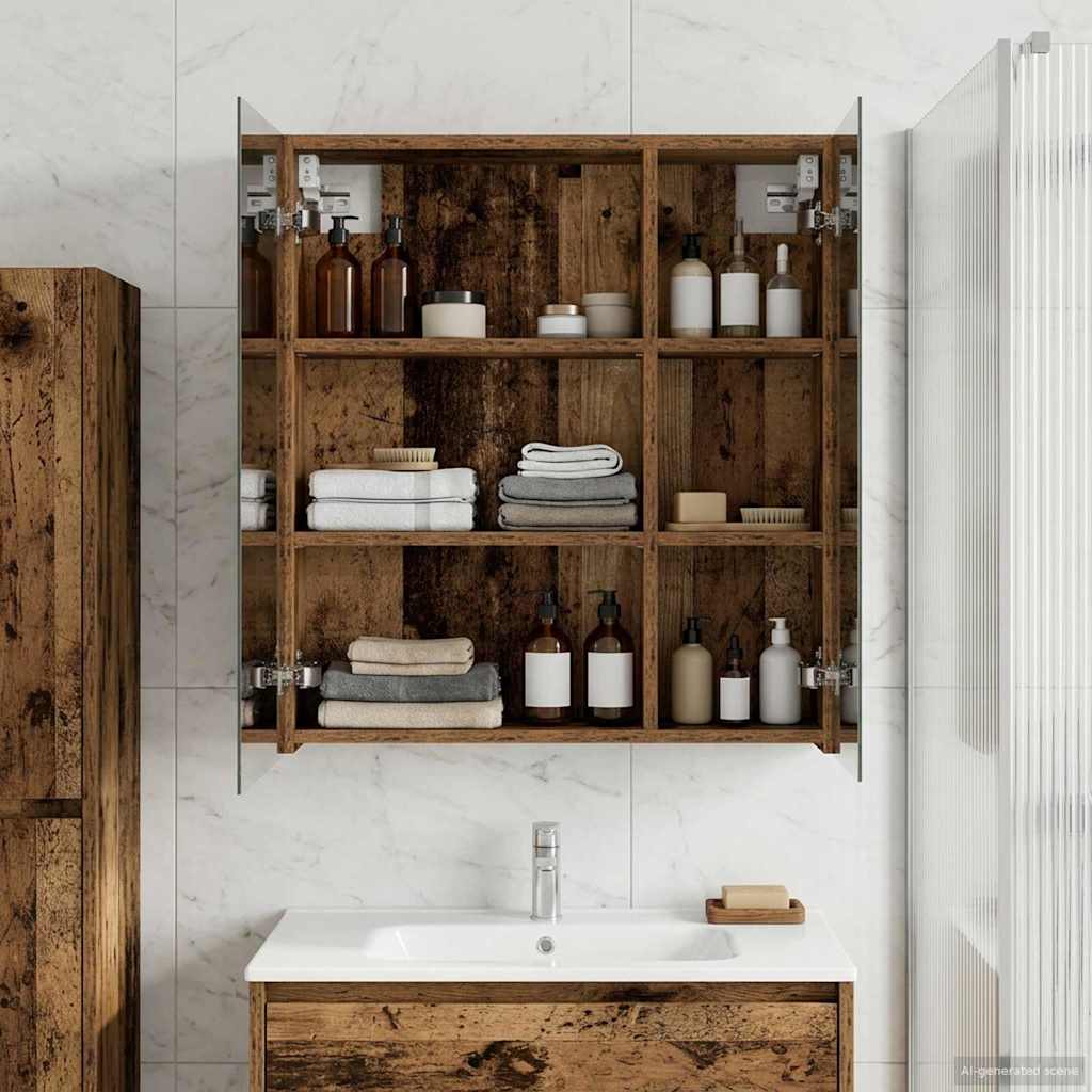 Bathroom Mirror Cabinet Old Wood 60 x 14.5 x 70 cm