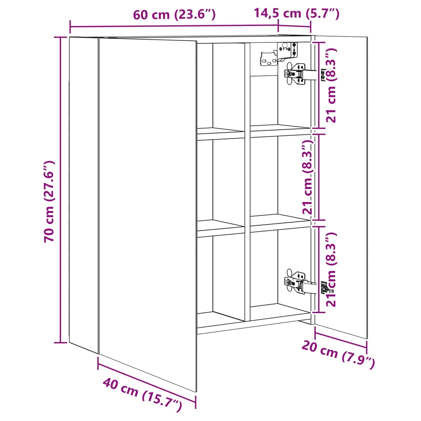 Bathroom Mirror Cabinet Artisian Oak 60 x 14.5 x 70 cm