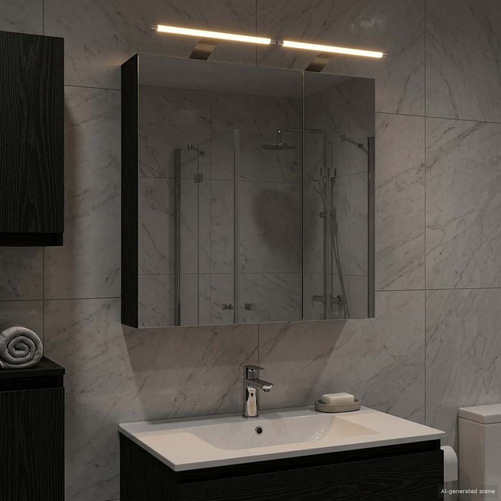 Bathroom Mirror Cabinet Black Oak 60 x 14.5 x 70 cm