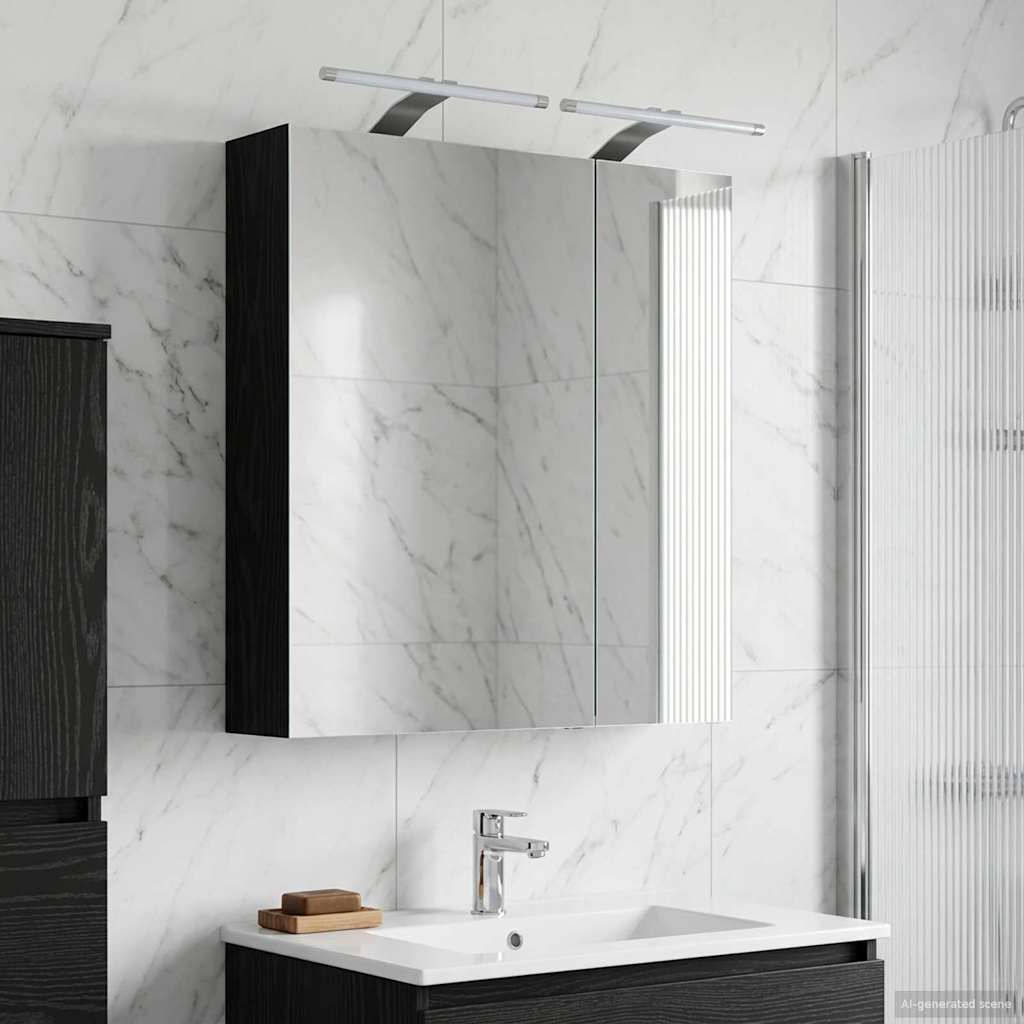 Bathroom Mirror Cabinet Black Oak 60 x 14.5 x 70 cm