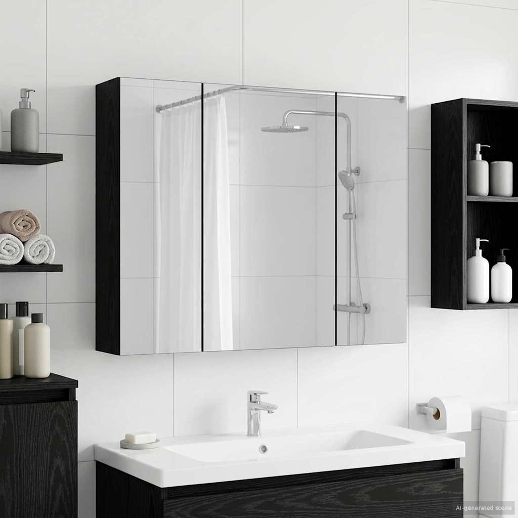 Bathroom Mirror Cabinet Black Oak 60 x 14.5 x 50 cm