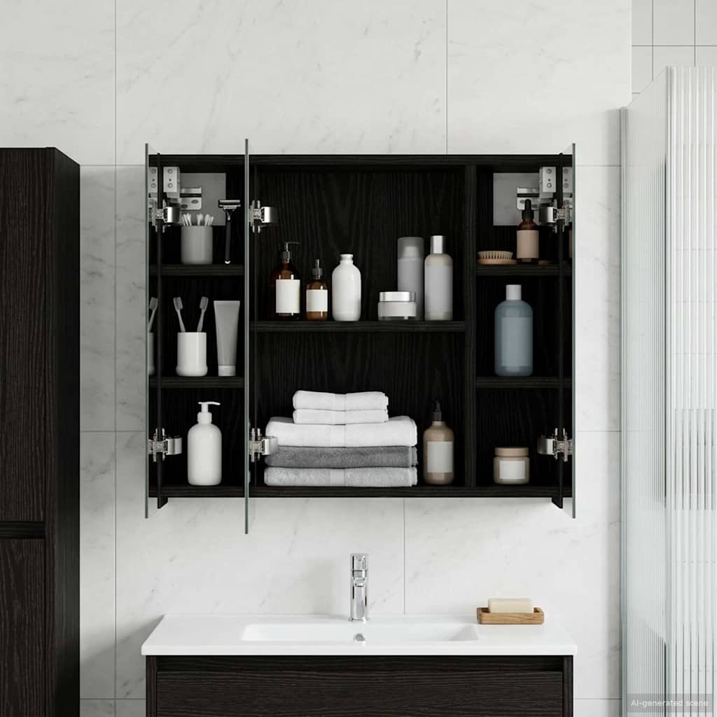 Bathroom Mirror Cabinet Black Oak 60 x 14.5 x 50 cm