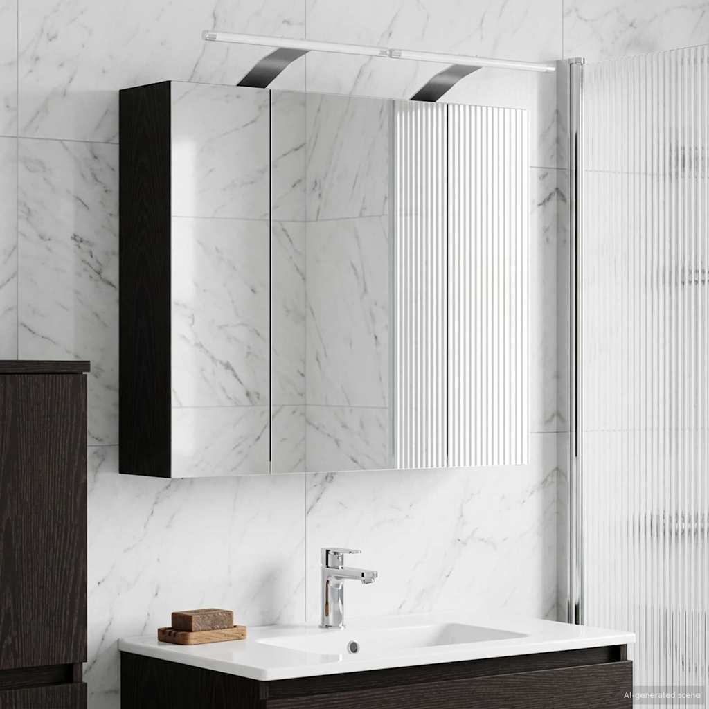 Bathroom Mirror Cabinet Black Oak 60 x 14.5 x 50 cm