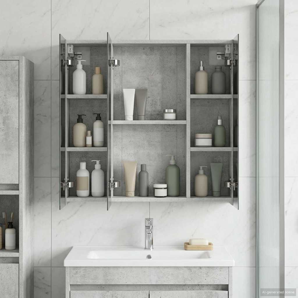 Bathroom Mirror Cabinet Concrete Grey 70 x 14.5 x 70 cm