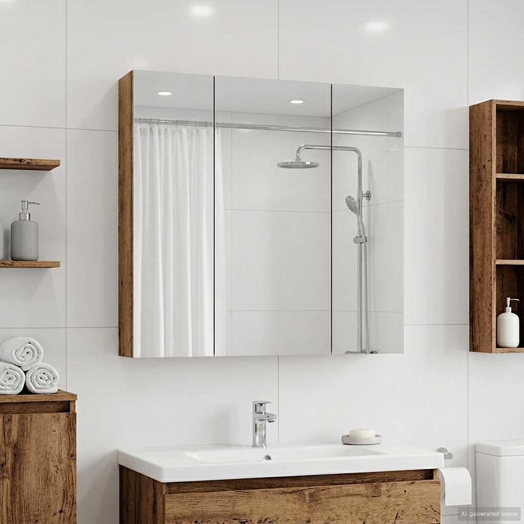 Bathroom Mirror Cabinet Old Wood 70 x 14.5 x 70 cm