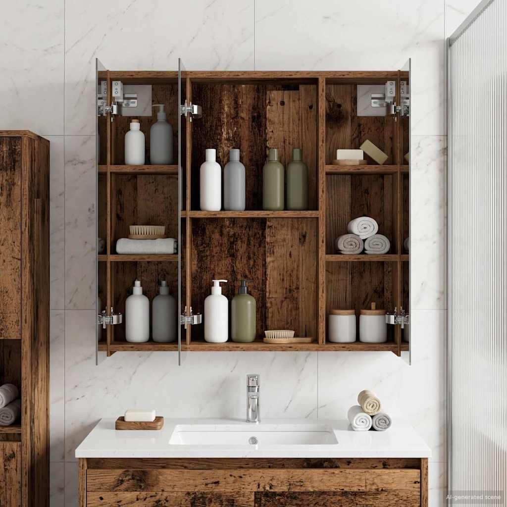 Bathroom Mirror Cabinet Old Wood 70 x 14.5 x 70 cm