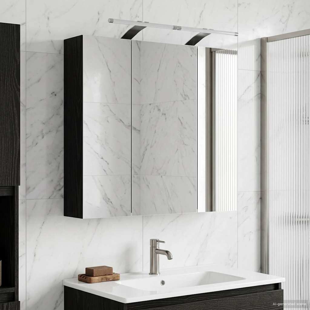 Bathroom Mirror Cabinet Black Oak 70 x 14.5 x 70 cm