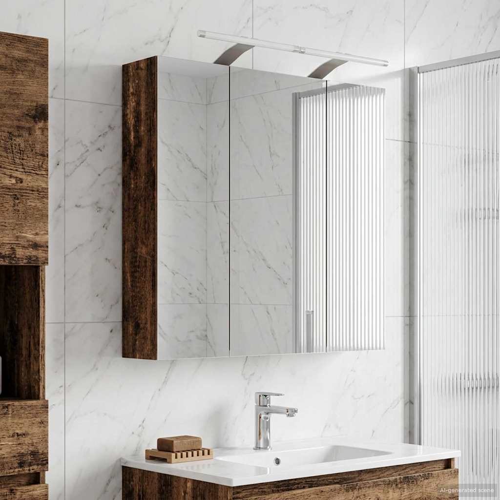 Bathroom Mirror Cabinet Old Wood 70 x 14.5 x 70 cm
