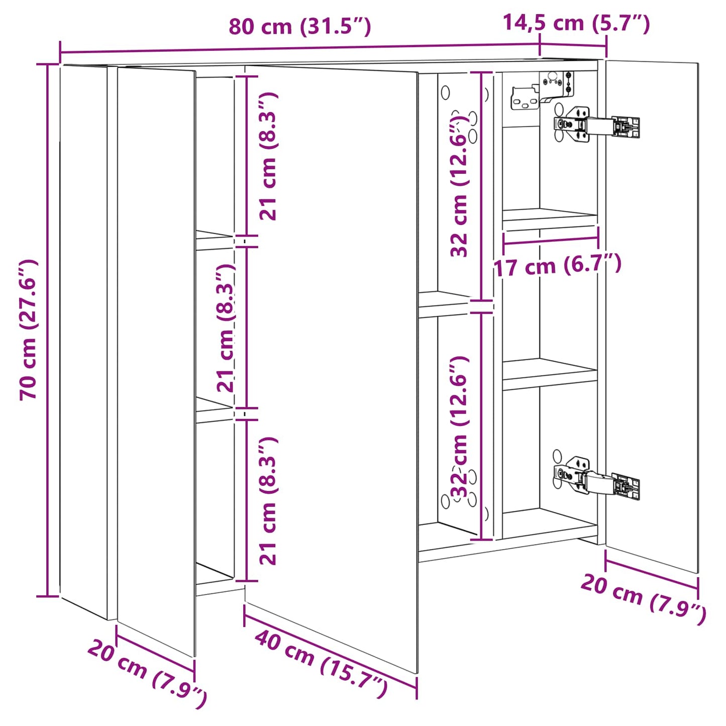 Bathroom Mirror Cabinet Artisian Oak 80 x 14.5 x 70 cm