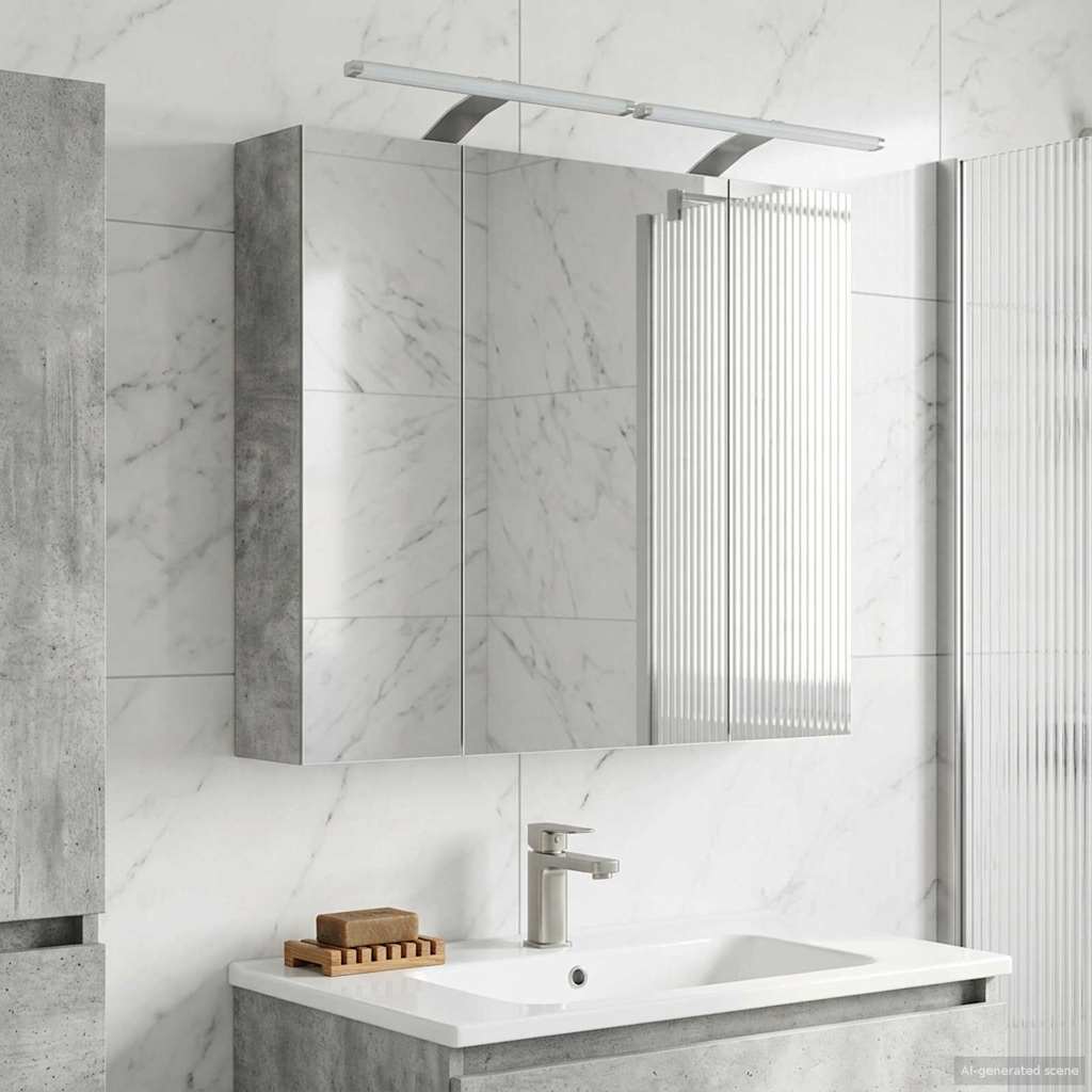 Bathroom Mirror Cabinet Concrete Grey 80 x 14.5 x 70 cm
