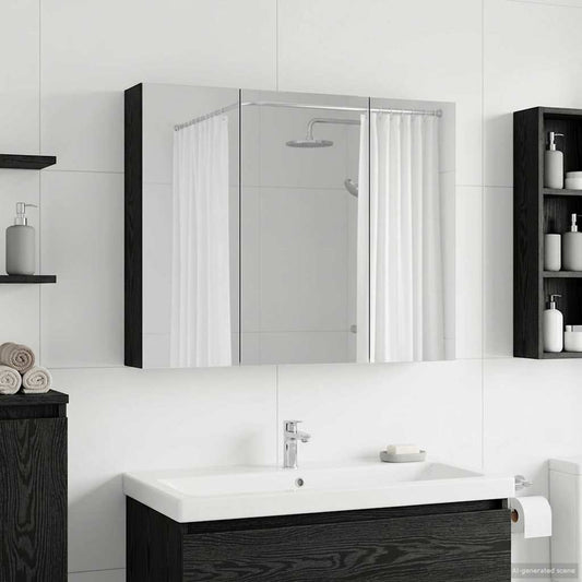 Bathroom Mirror Cabinet Black Oak 100 x 14.5 x 70 cm