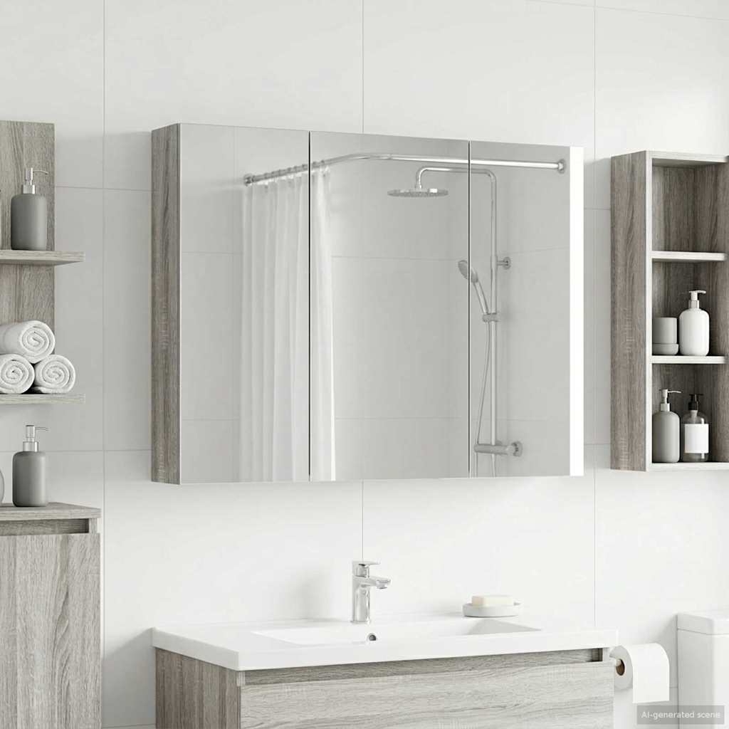 Bathroom Mirror Cabinet Grey Sonoma 100 x 14.5 x 70 cm