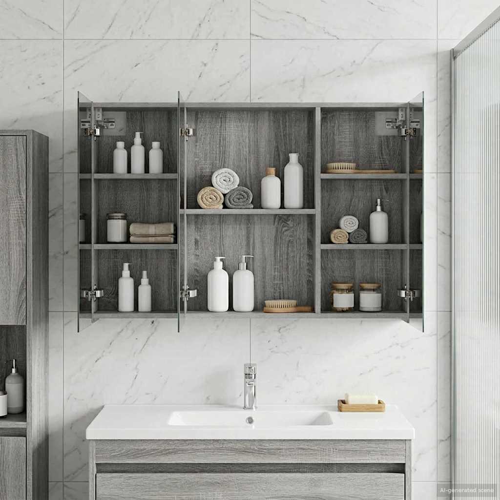 Bathroom Mirror Cabinet Grey Sonoma 100 x 14.5 x 70 cm