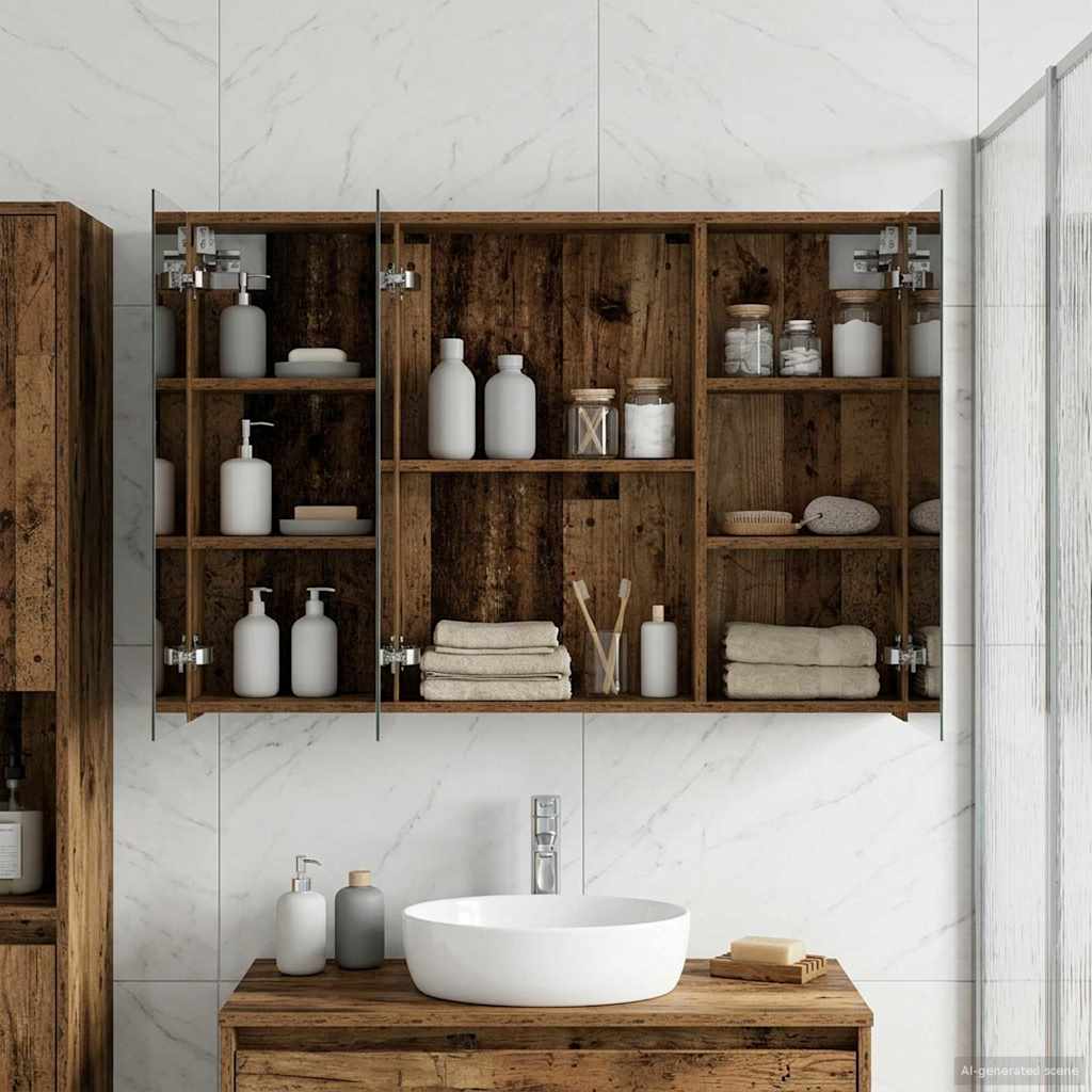 Bathroom Mirror Cabinet Old Wood 100 x 14.5 x 70 cm
