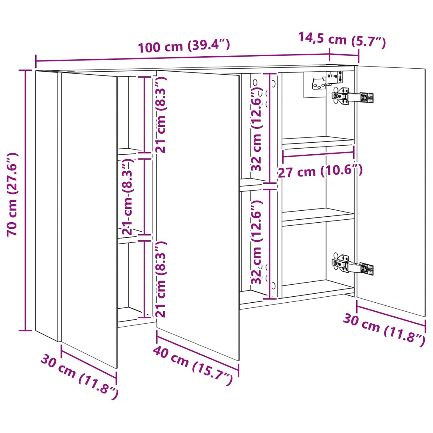 Bathroom Mirror Cabinet Artisian Oak 100 x 14.5 x 70 cm