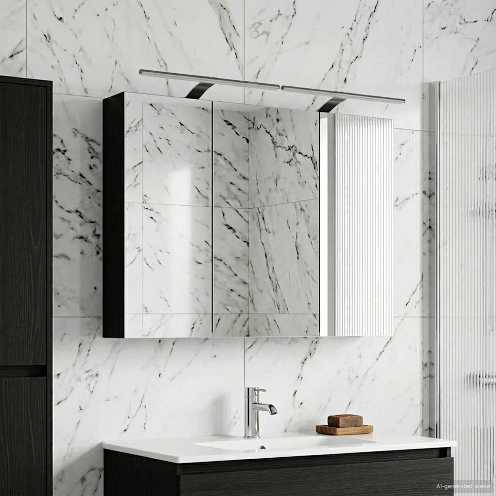 Bathroom Mirror Cabinet Black Oak 100 x 14.5 x 70 cm