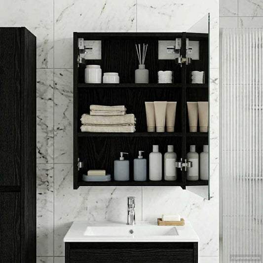 Bathroom Mirror Cabinet Black Oak 43 x 16 x 62.5 cm